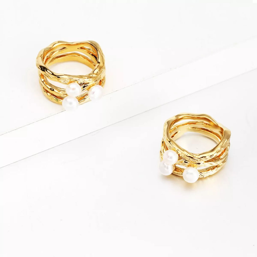 Synthetic Pearl 18K Gold-Plated Copper Ring