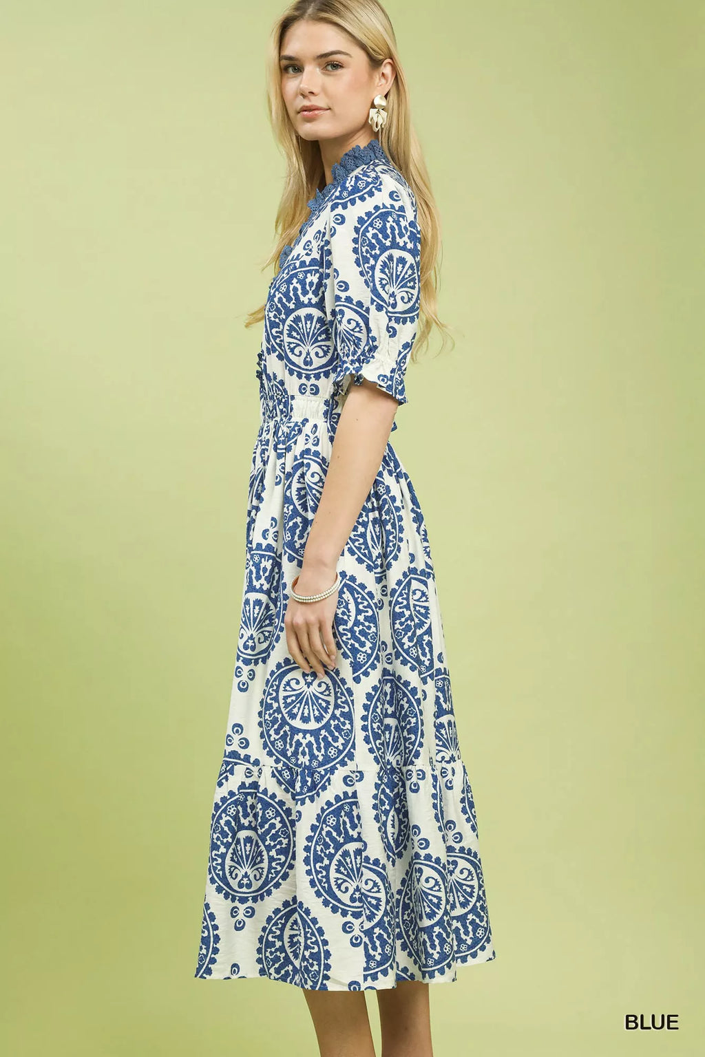 Umgee Paisley Smocked Waist Midi Dress