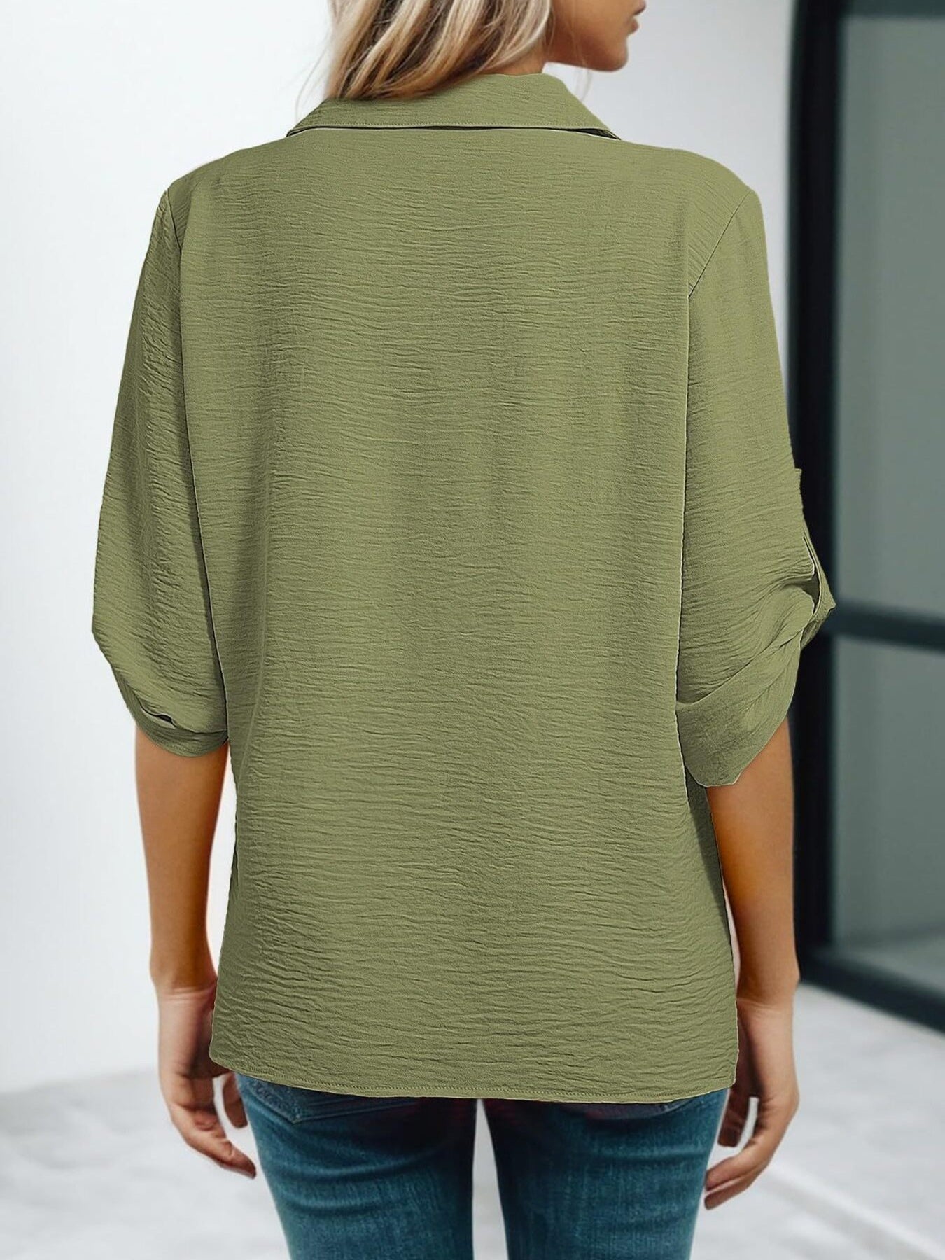 Johnny Collar Texture Blouse