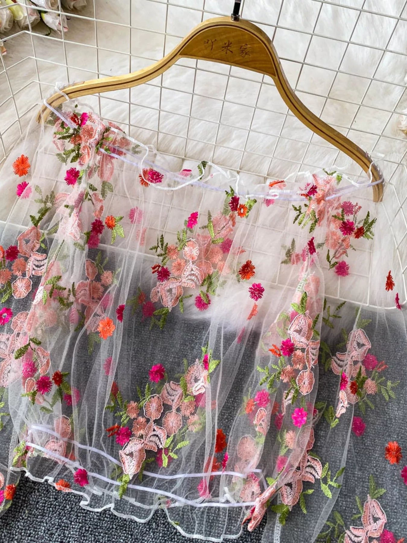 Floral Embroidered Mesh Off-Shoulder Top