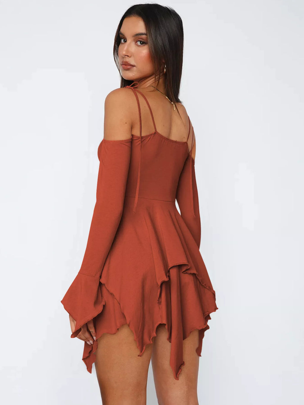 Full Size Ruffle Hem Tie Shoulder Mini Dress Plus Size