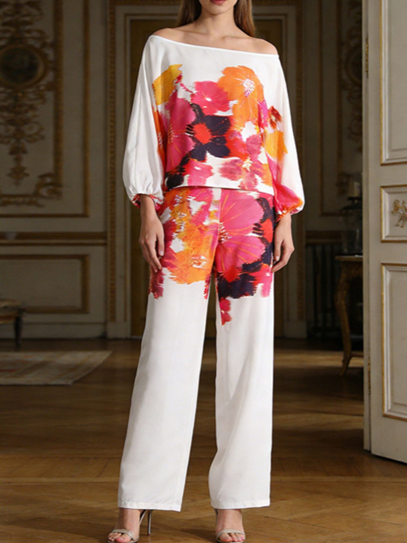 Floral Print Off-Shoulder Top and Pants Set