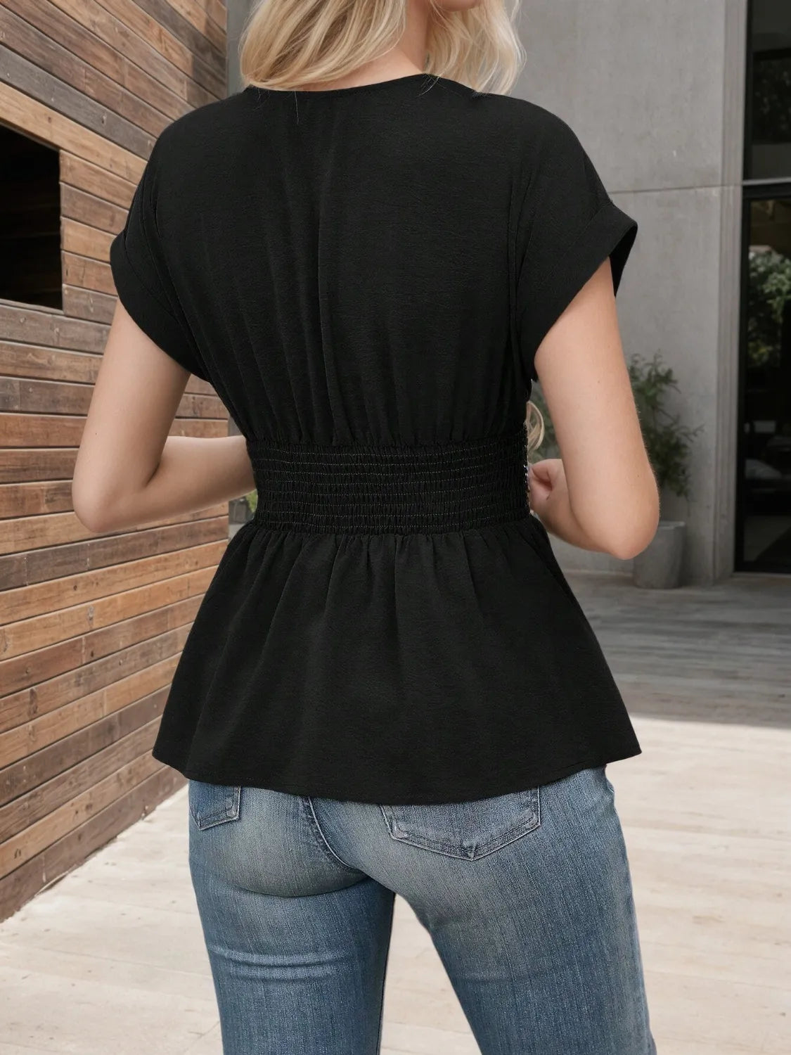 Surplice Short Sleeve Blouse