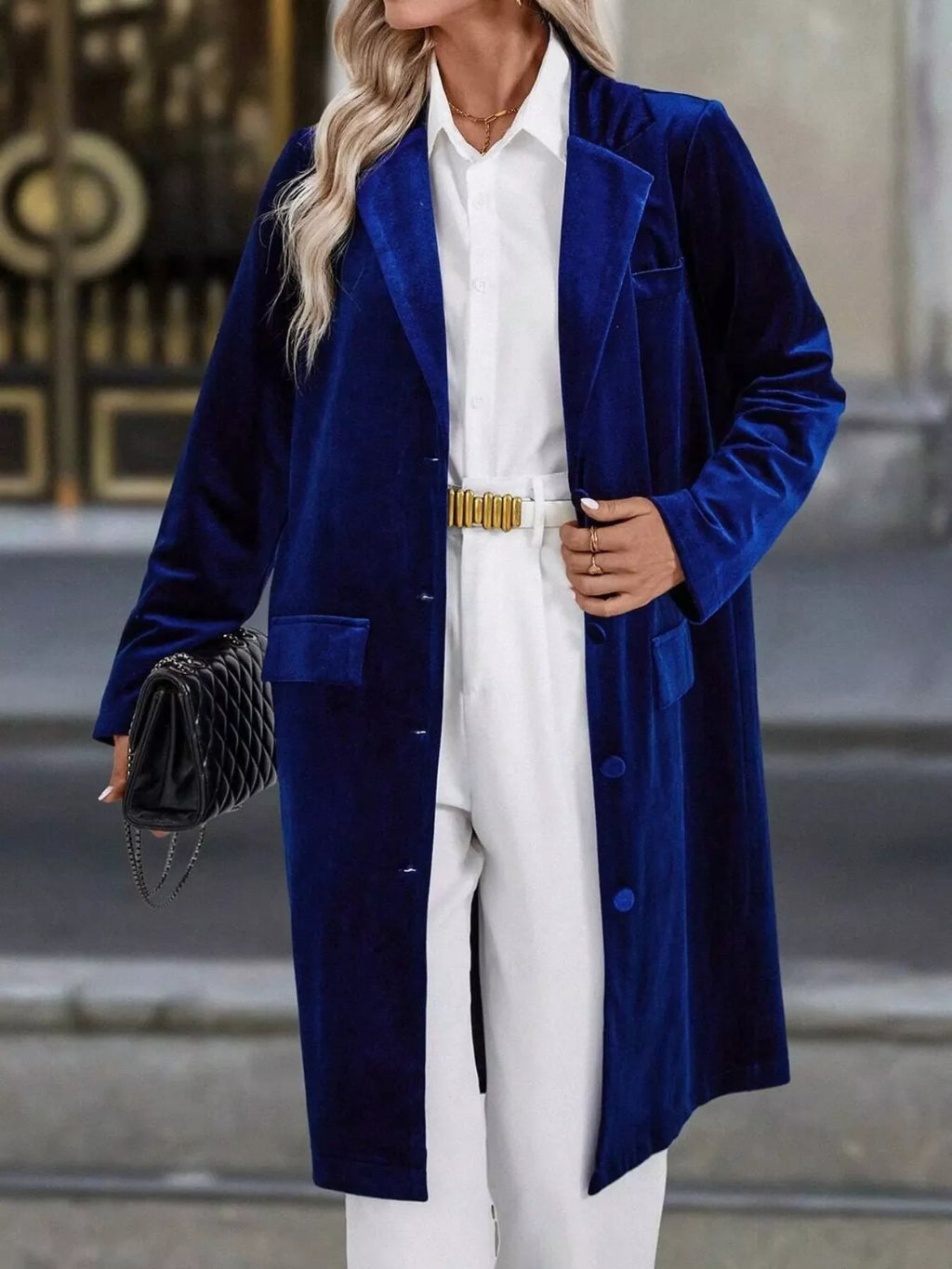 Lapel Collar Long Sleeve Longline Coat