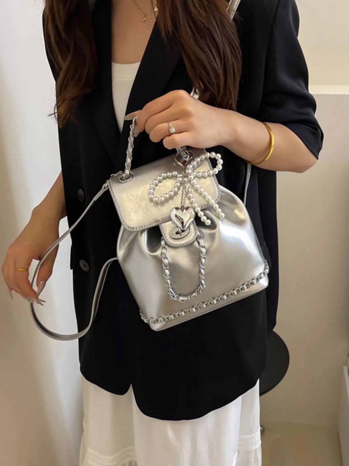 Pearl Decor Backpack Bag