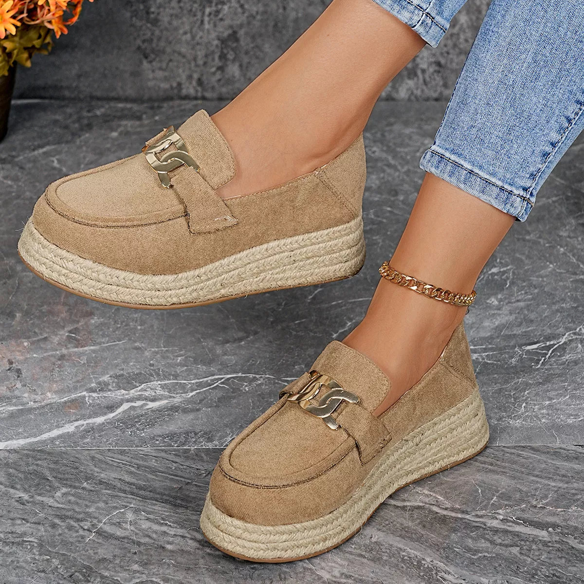 Round Toe Platform Slip-Ons