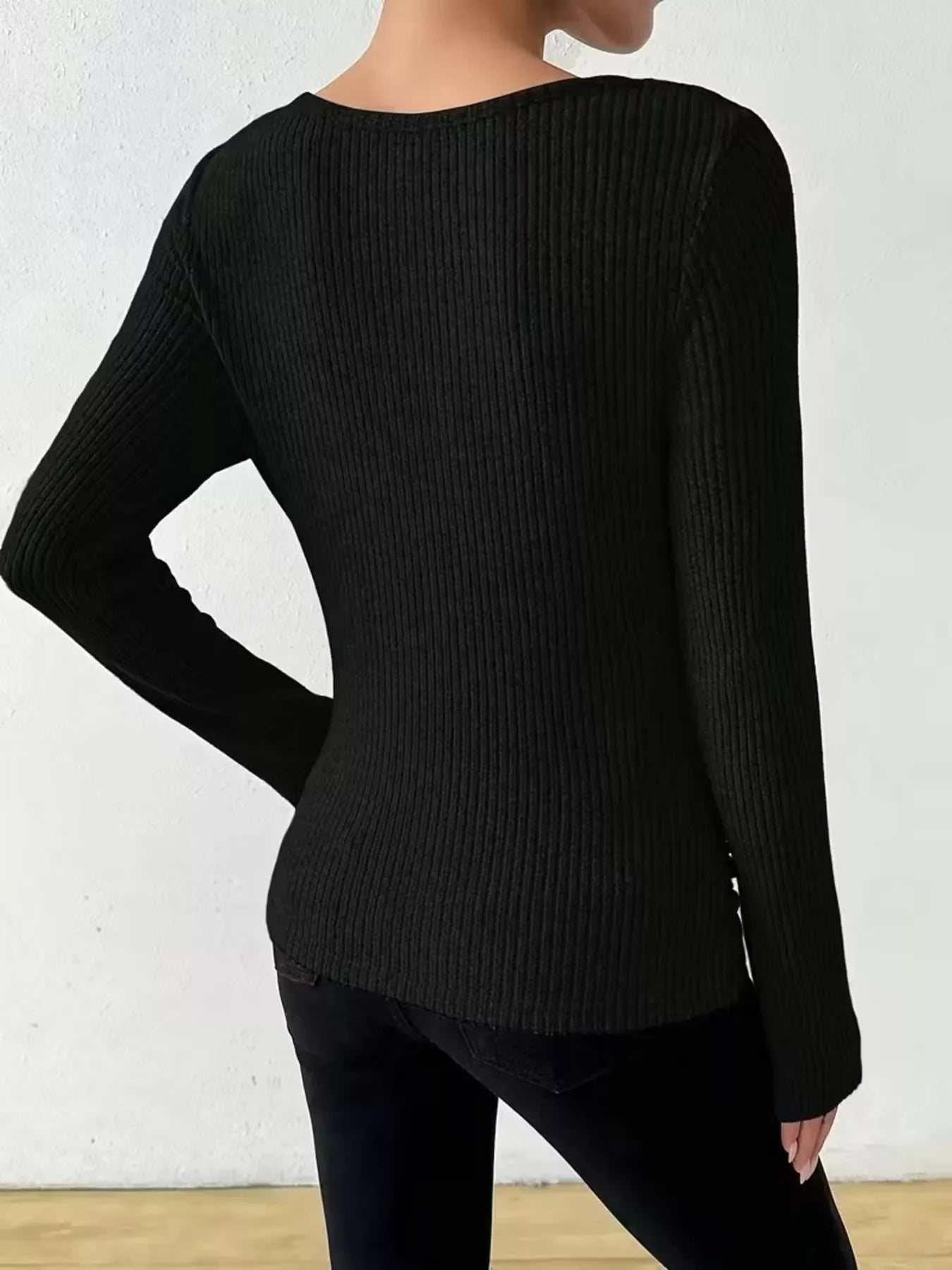 Cowl Neck Ribbed Long Sleeve Sweater