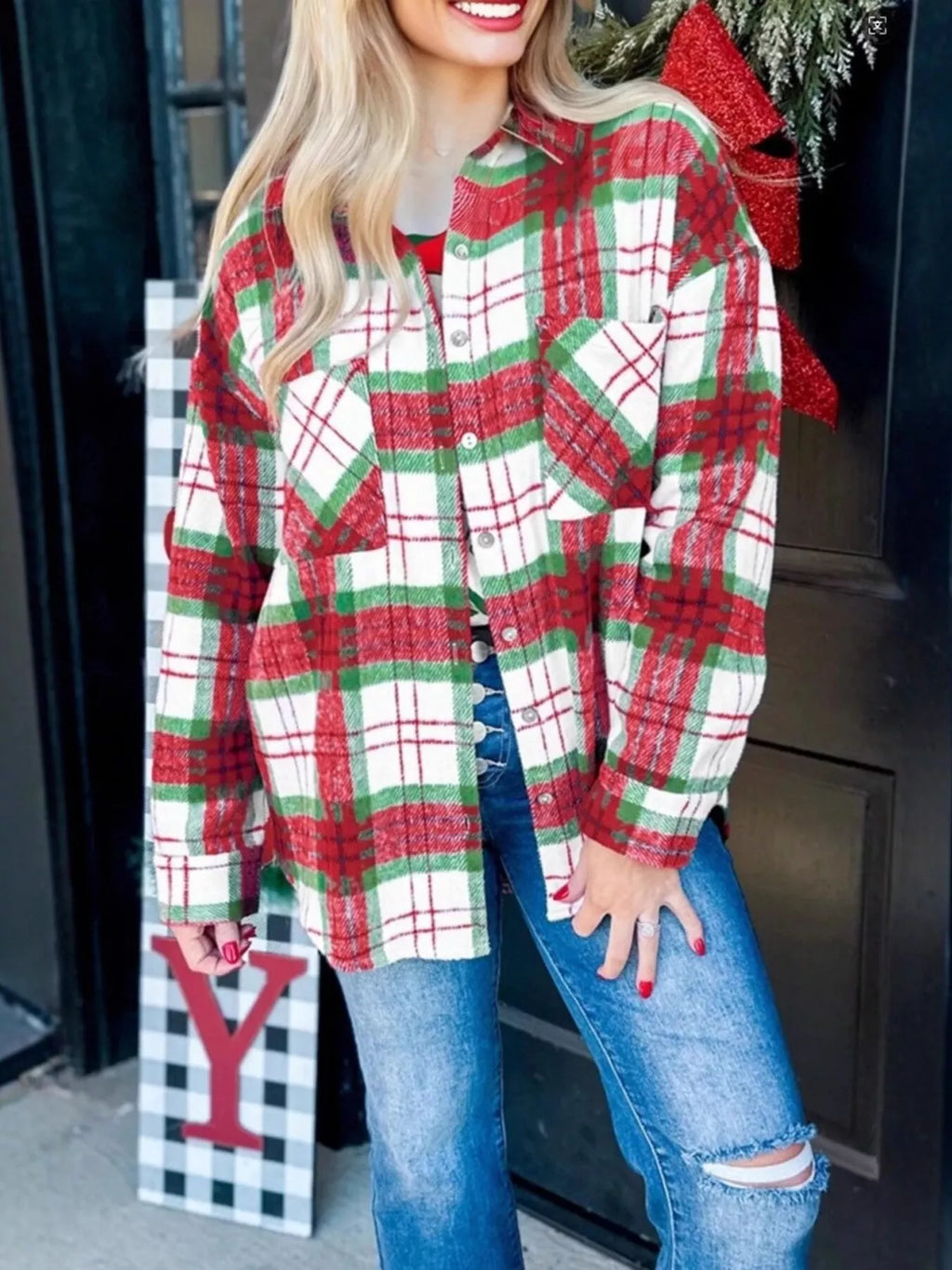 Plaid Button-Down Long Sleeve Shacket