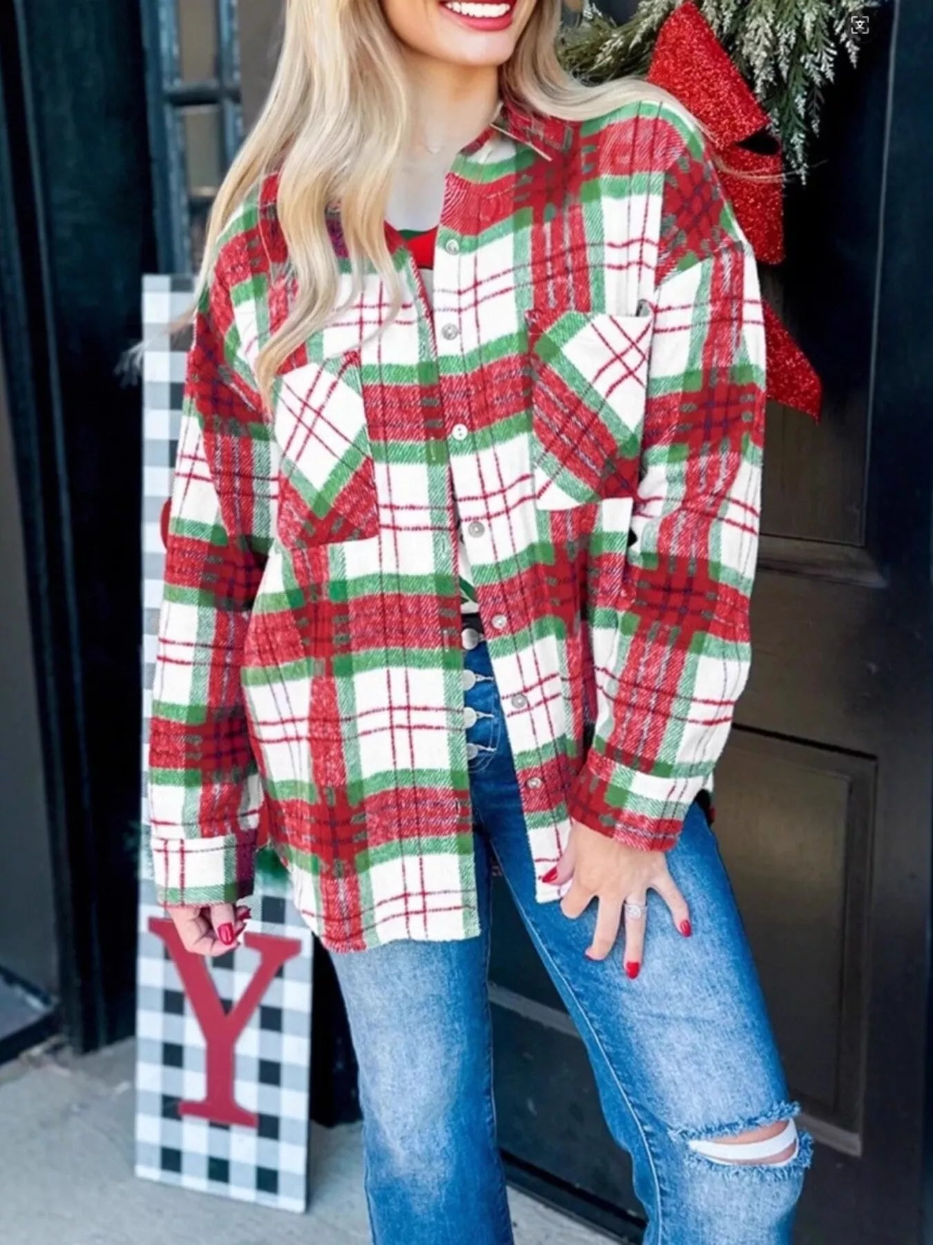 Plaid Button-Down Long Sleeve Shacket