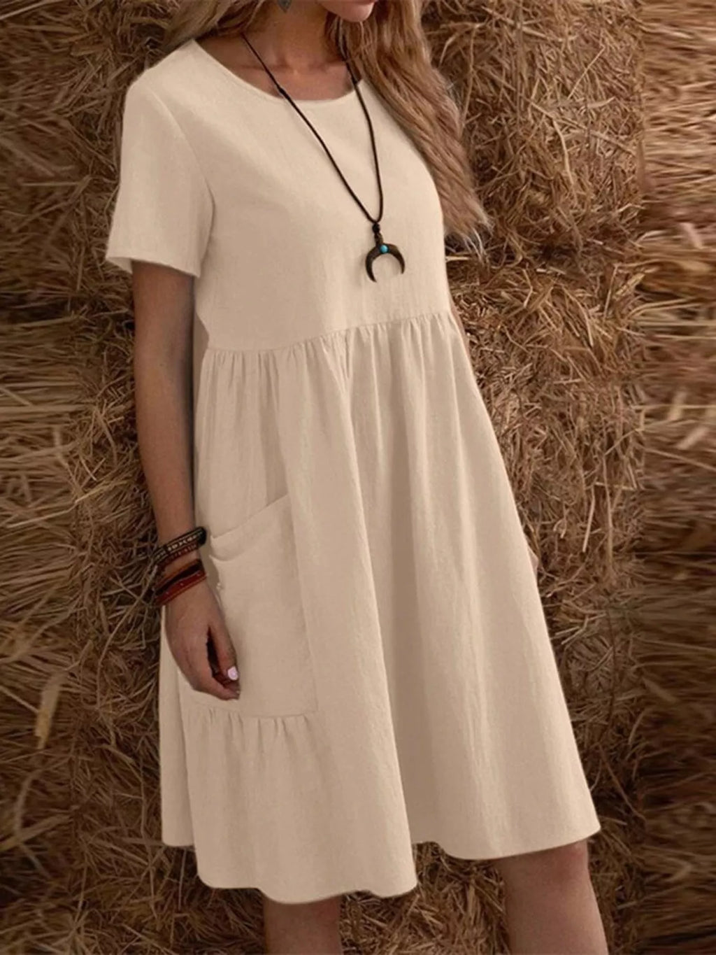 Full Size Casual Loose Fit Tiered Ruffle Hem Dress Plus Size