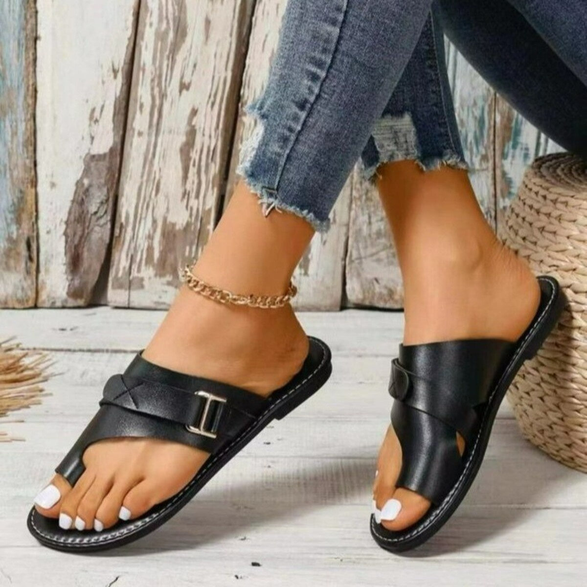 Toe Ring Buckle Sandals
