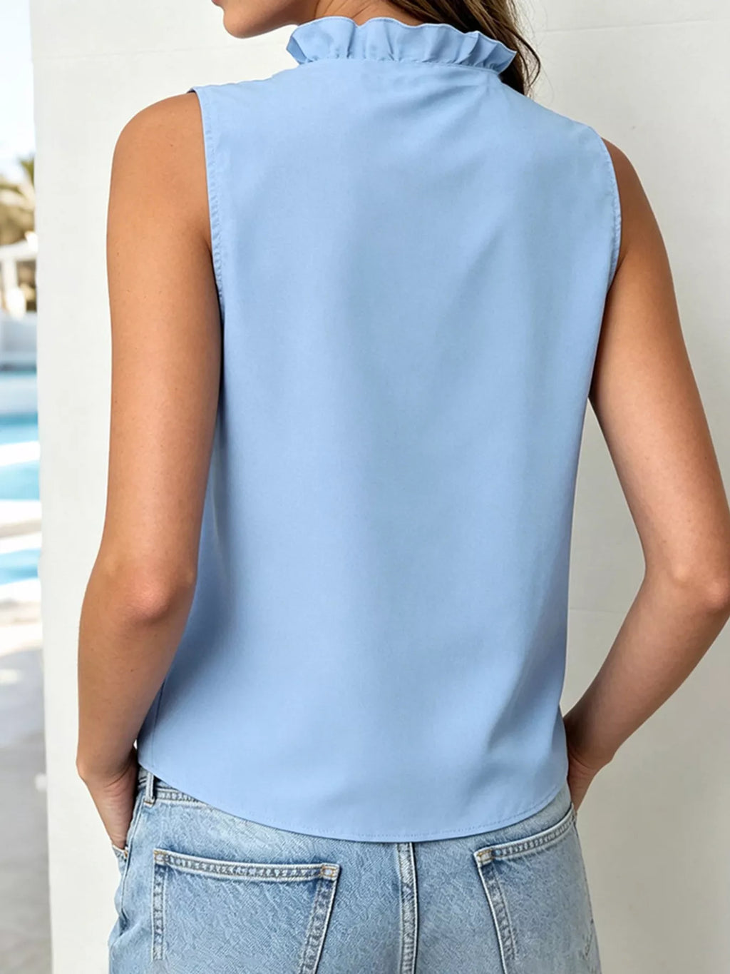 Sleeveless Ruffle V-Neck Blouse