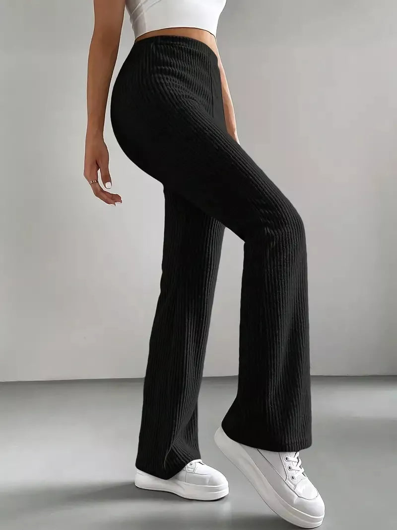 Ribbed Knit High Waist Flare Pants