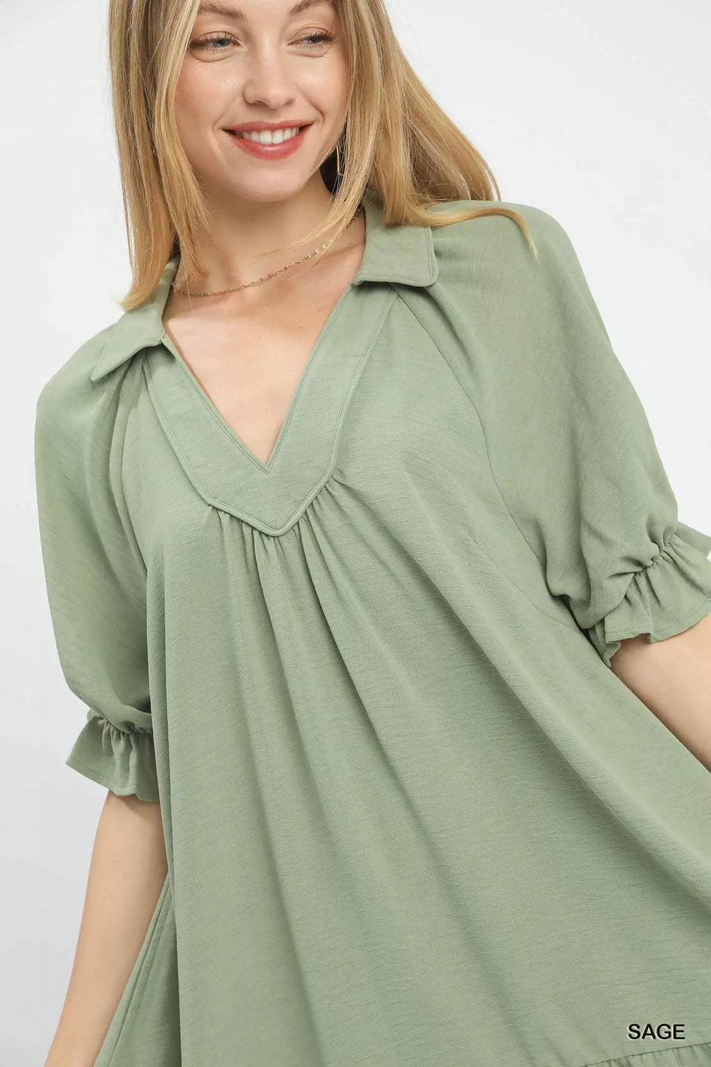 Umgee Tiered Puff Sleeve Babydoll Dress