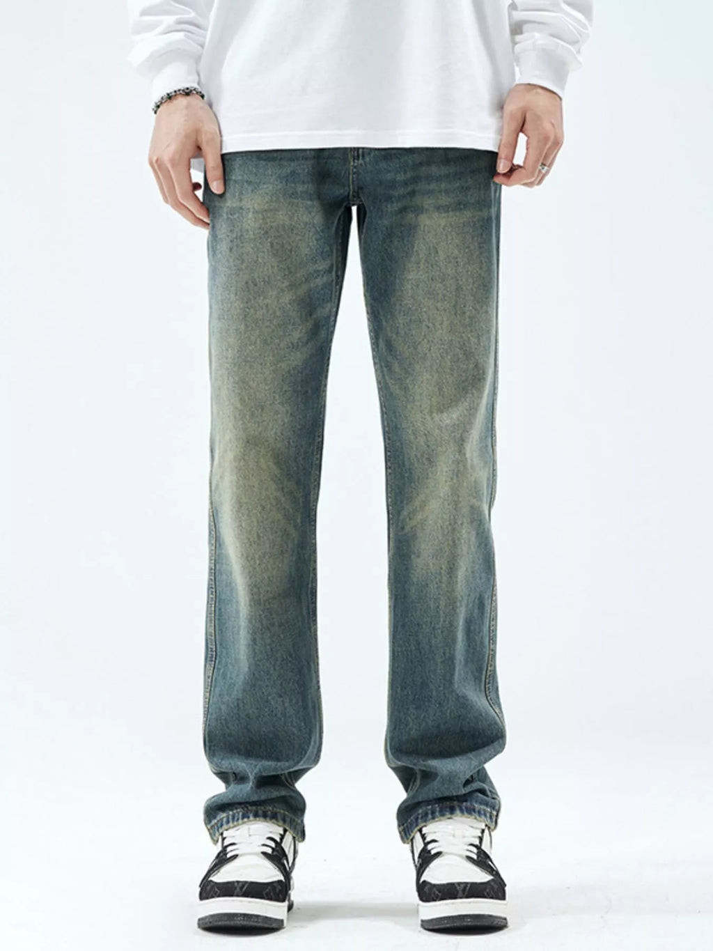 Men's Washed Straight Leg Jeans