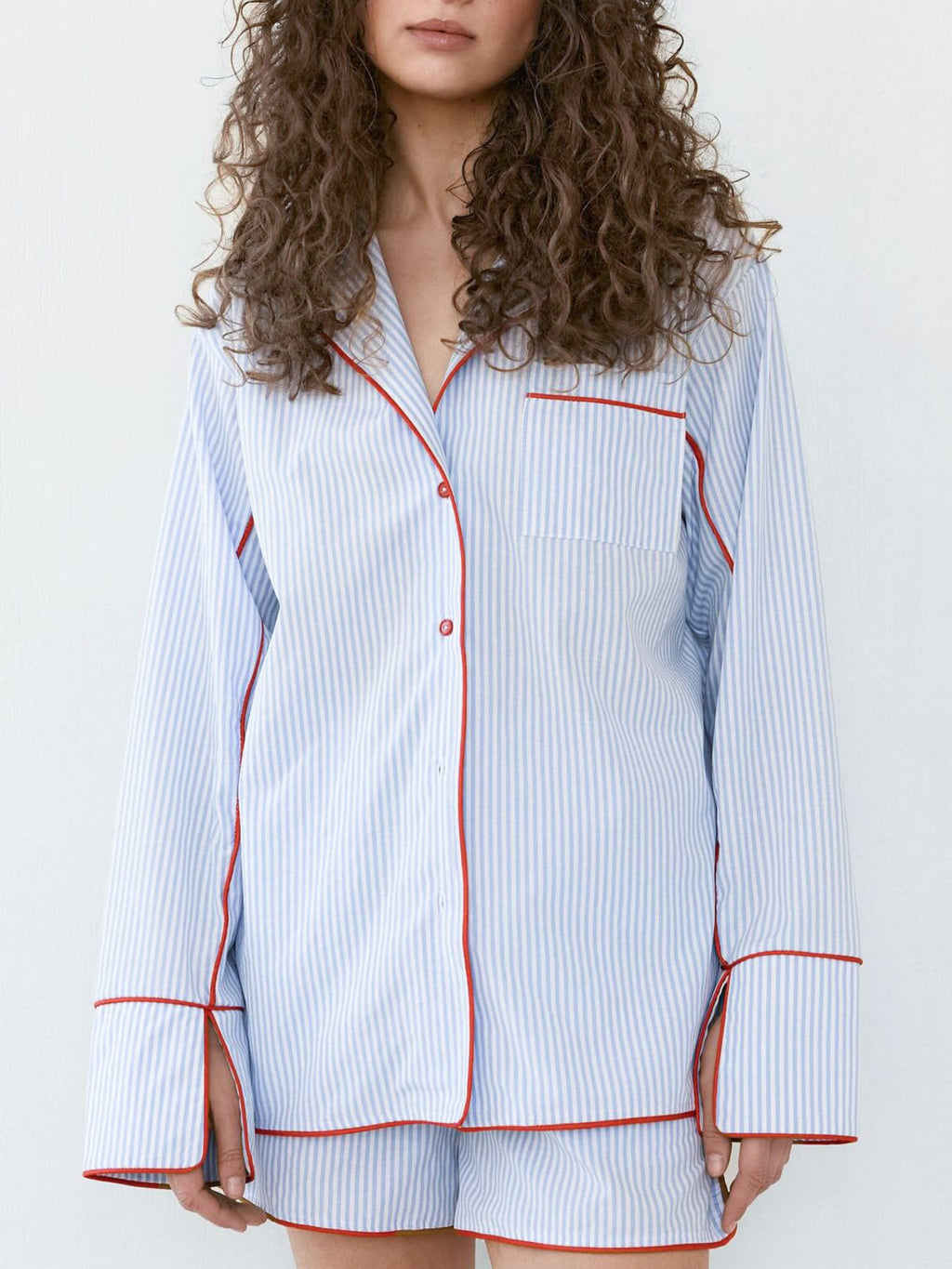 Striped Contrast Trim Top and Shorts Lounge Set