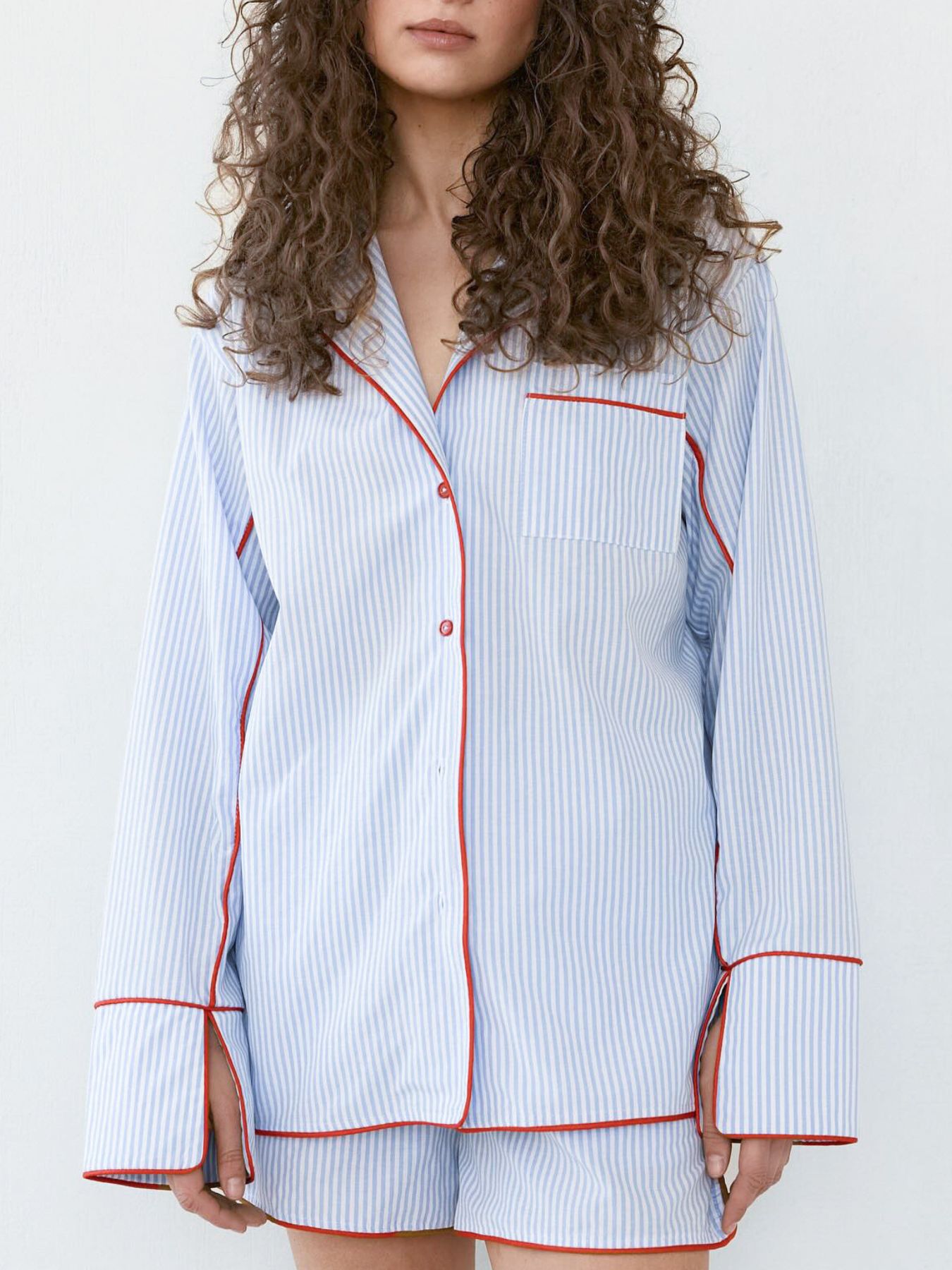 Striped Contrast Trim Top and Shorts Lounge Set