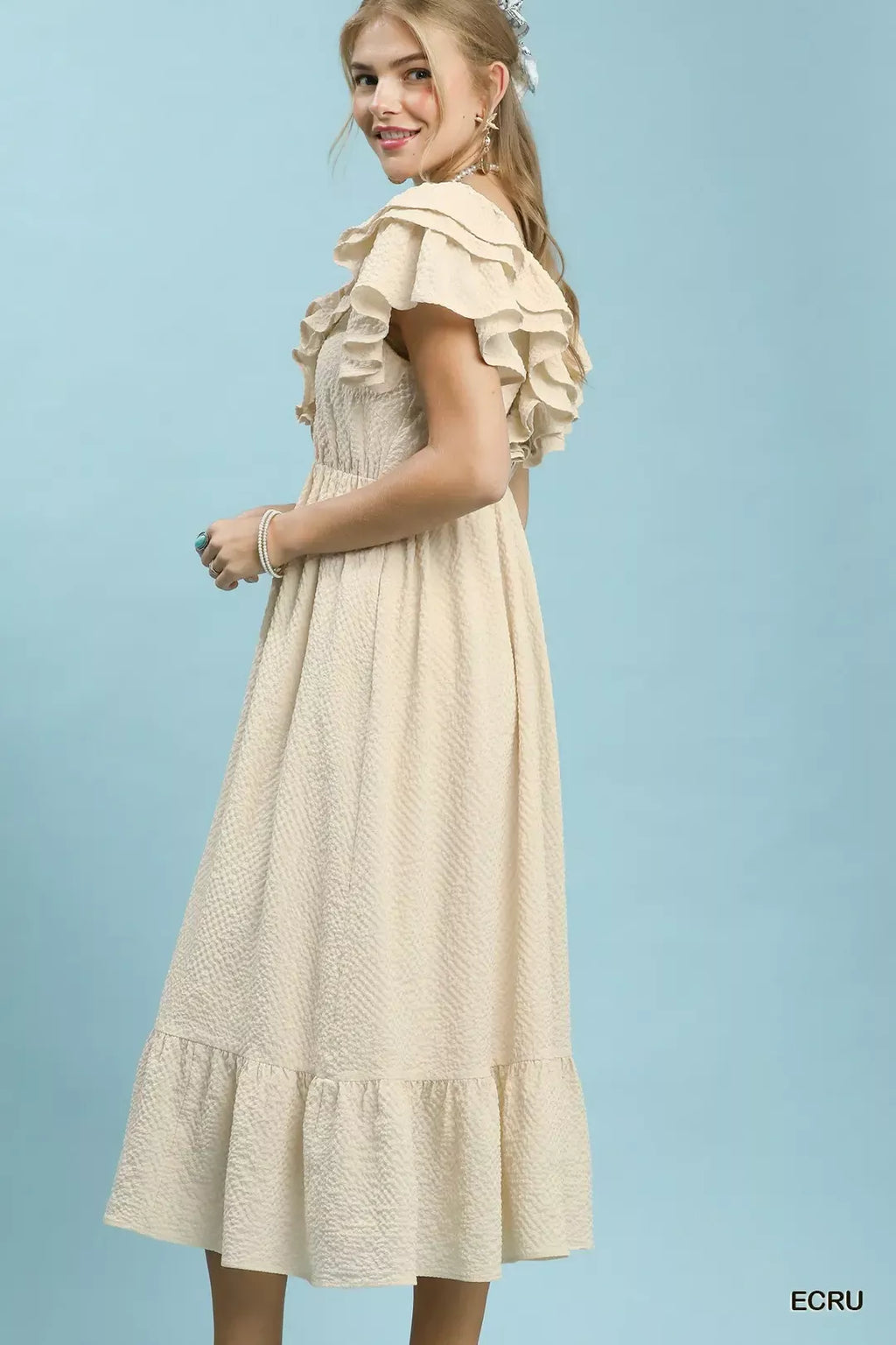 Umgee Textured Ruffle Midi Dress