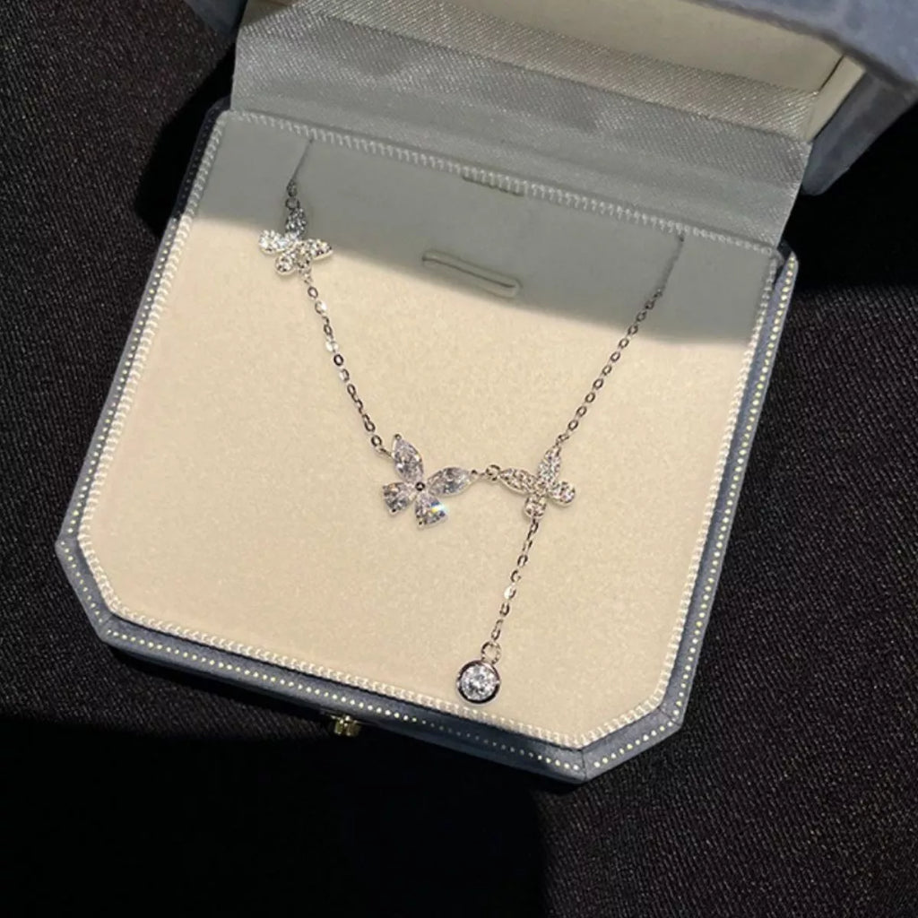 925 Sterling Silver Zircon Butterfly Necklace