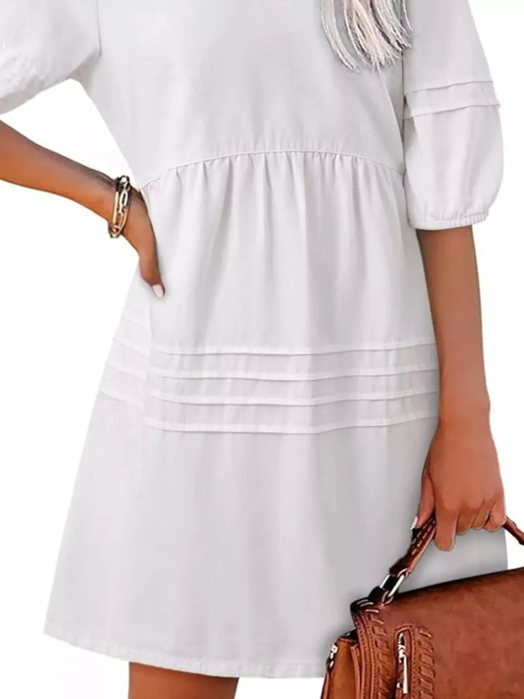 Casual V-Neck Puff Sleeve Denim Mini Dress