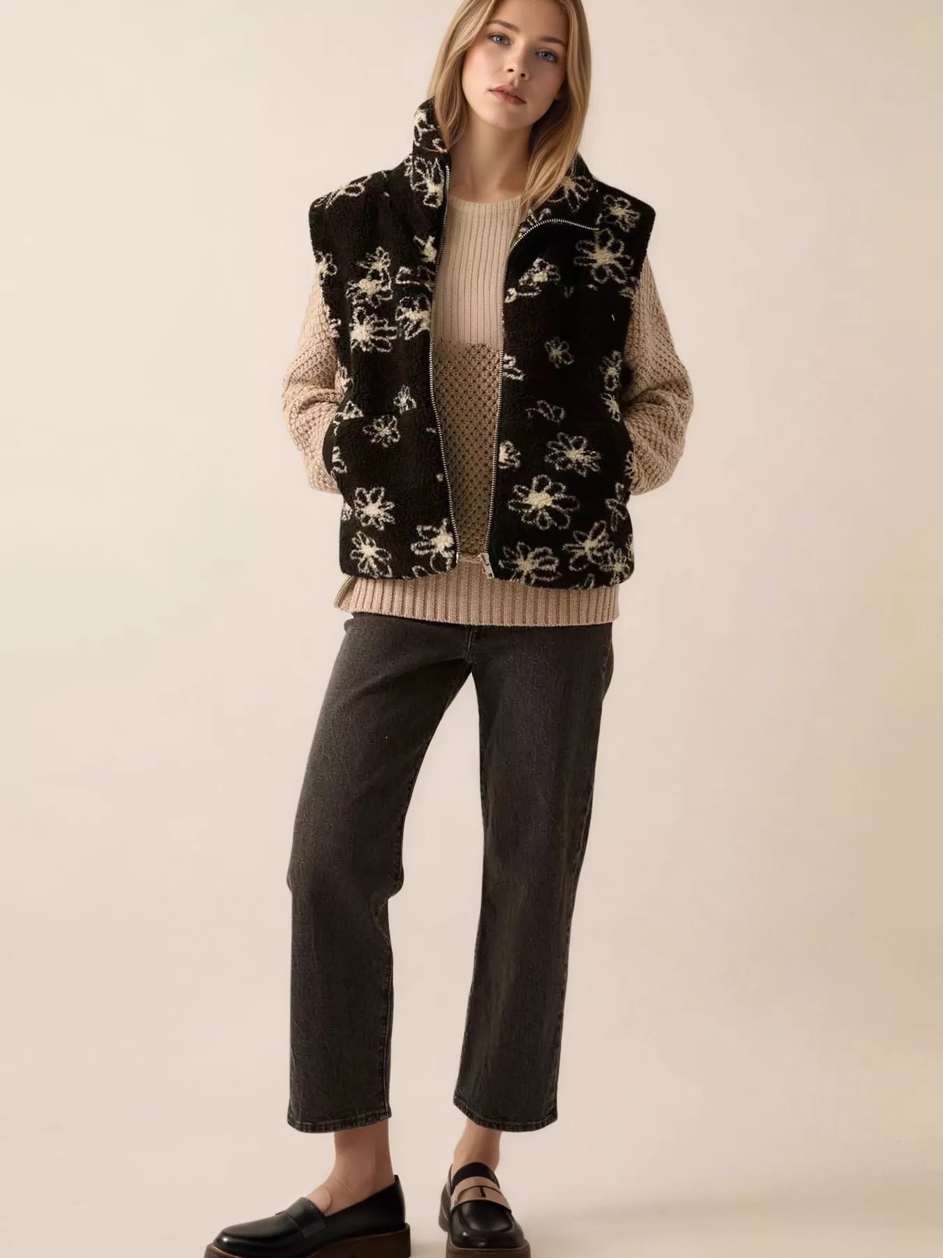 Zip Up Vest Coat with Pockets