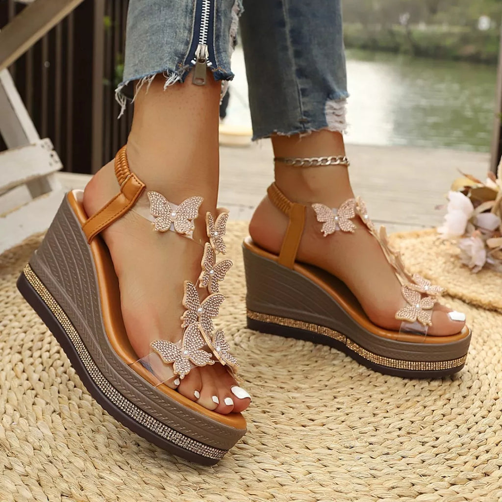 Butterfly Embellished Wedge Sandals