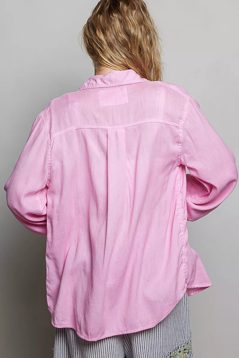 POL Washed Textured Cotton Western Button Front Shirt