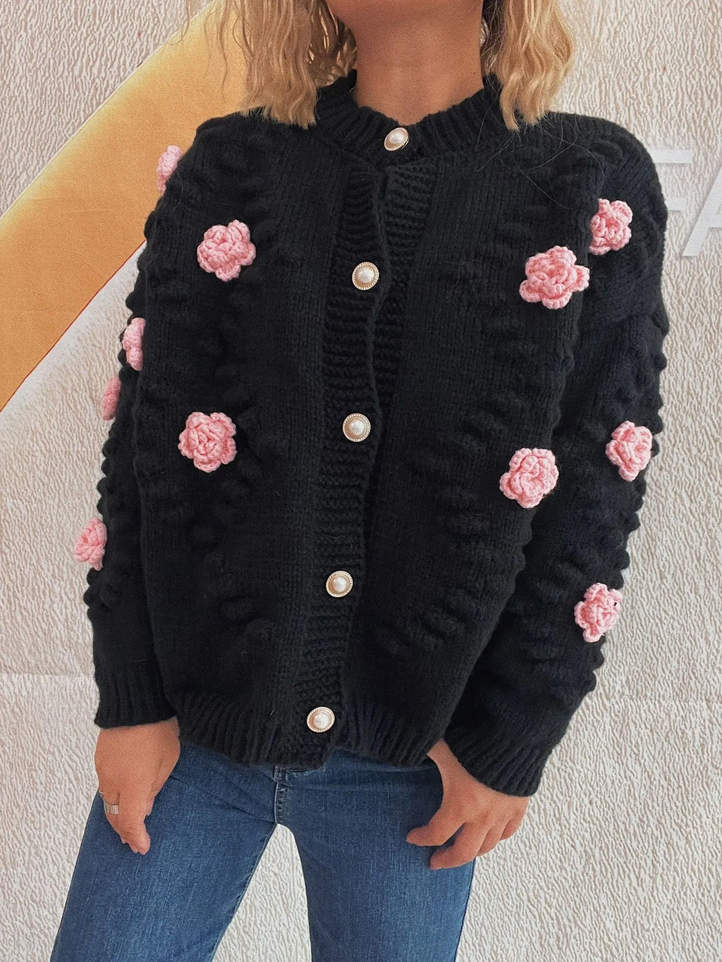 Flower Button Up Long Sleeve Cardigan