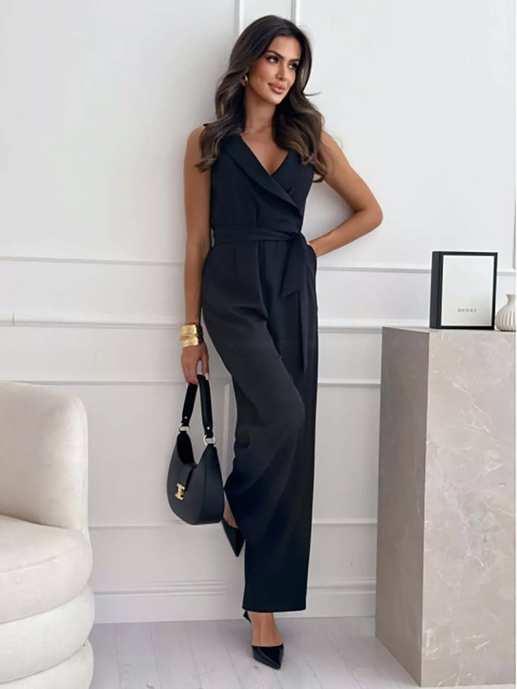Surplice Sleeveless Wide-Leg Jumpsuit