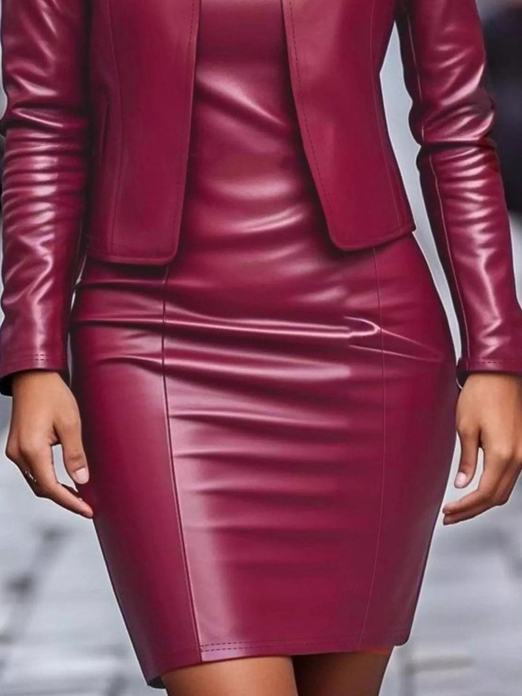 Open Front Leather Jacket & Dress Set
