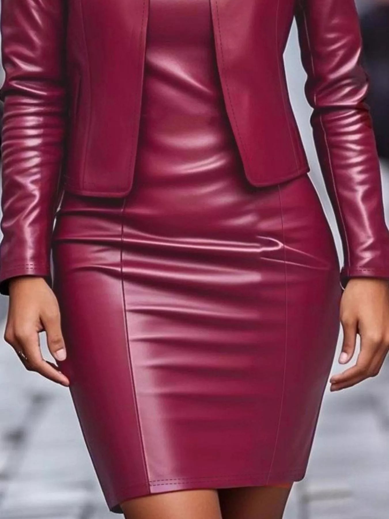 Open Front Leather Jacket & Dress Set