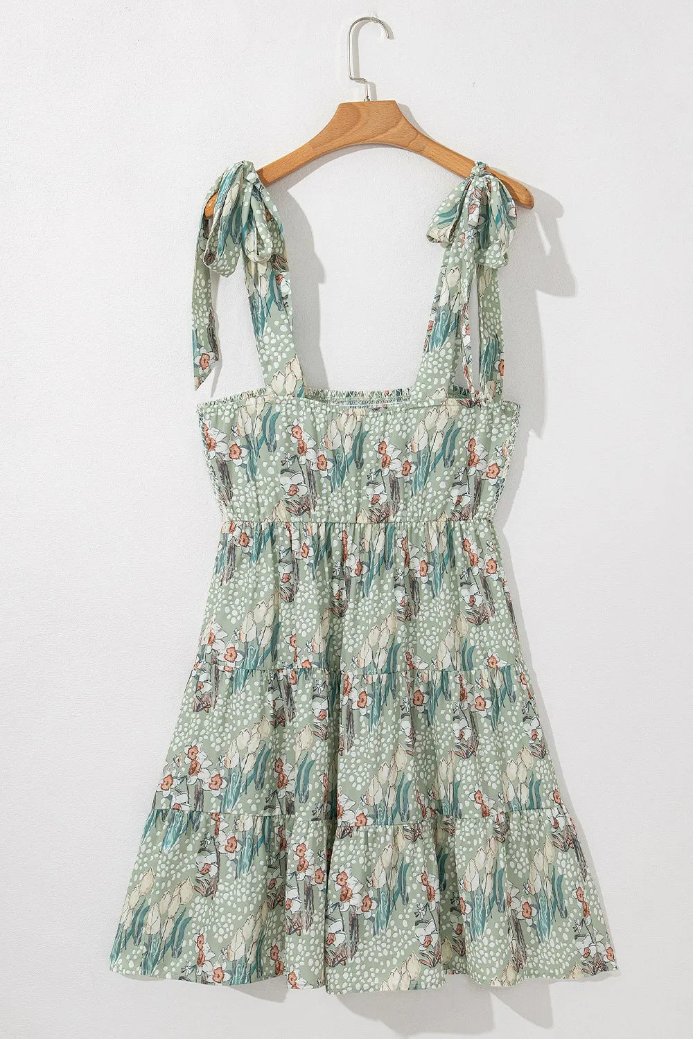 Smocked Printed Tie Shoulder Mini Cami Dress