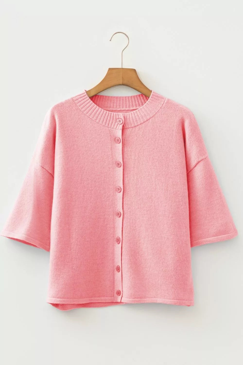 Blossom 3/4 Sleeve Boxy Knit Button Down Sweater Cardigan