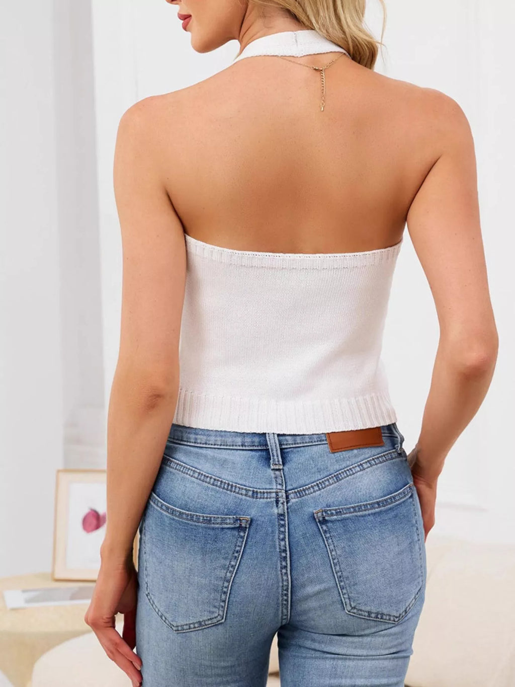 Halter Neck Button-Down Knit Sweater Vest