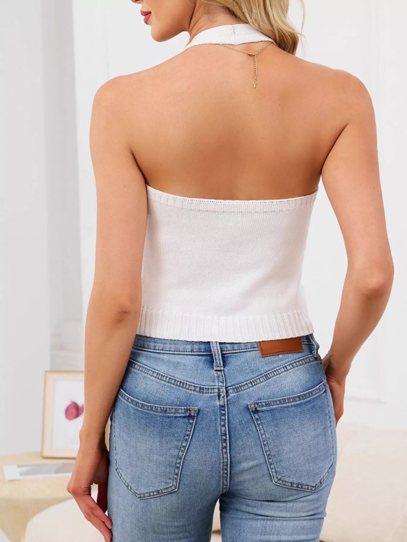 Halter Neck Button-Down Knit Sweater Vest