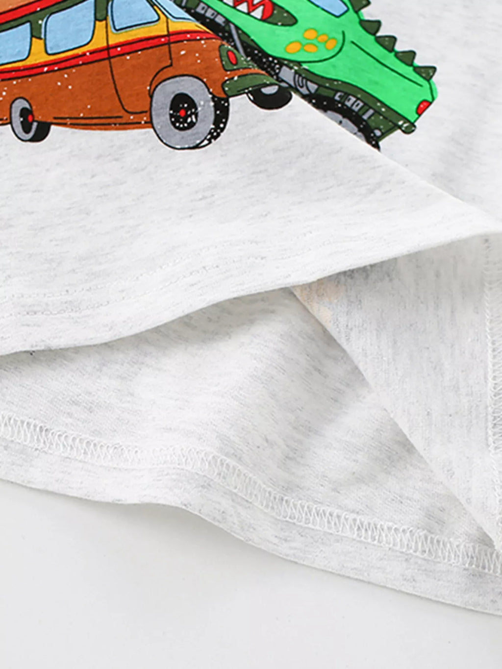 Children's Cartoon Vehicle Print Crew Neck T-Shirt