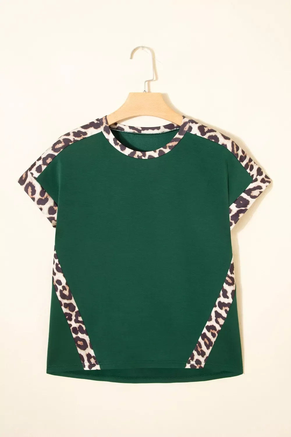 Leopard Trim Short Sleeve Relaxed Fit T-Shirt