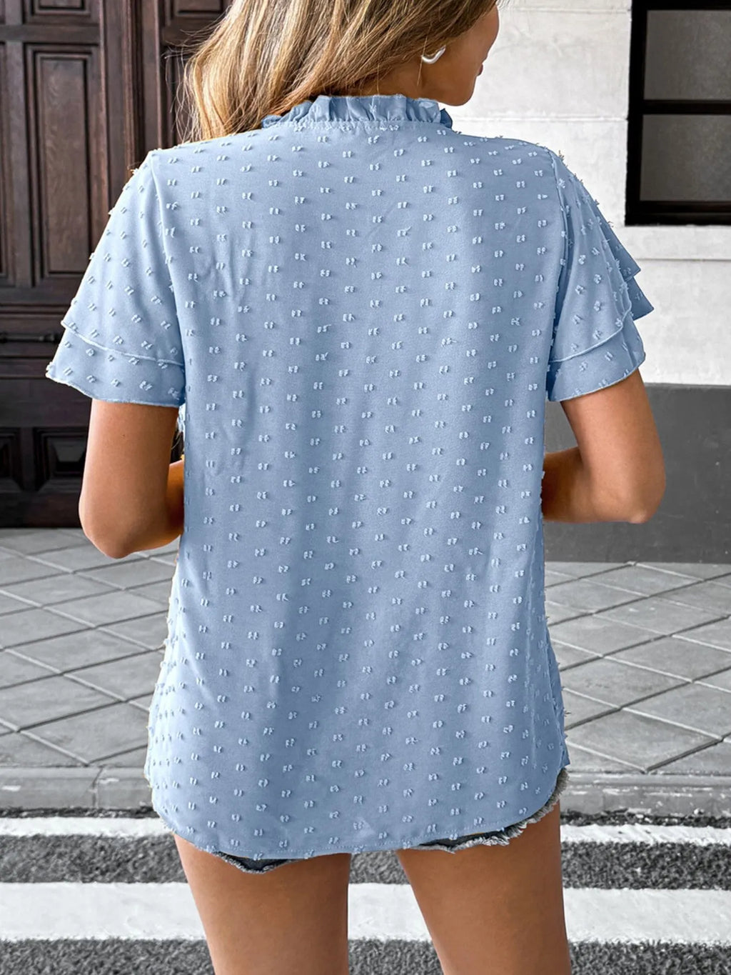 Swiss Dot Flutter Sleeves Blouse