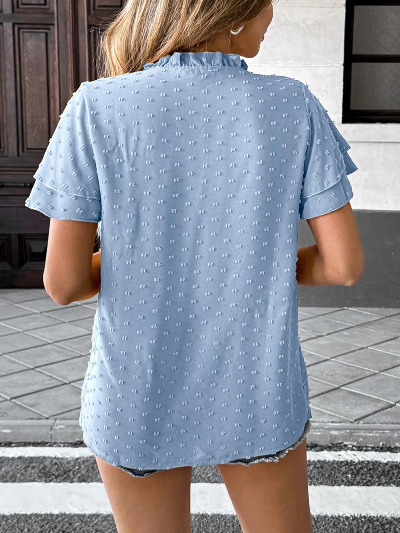 Swiss Dot Flutter Sleeves Blouse