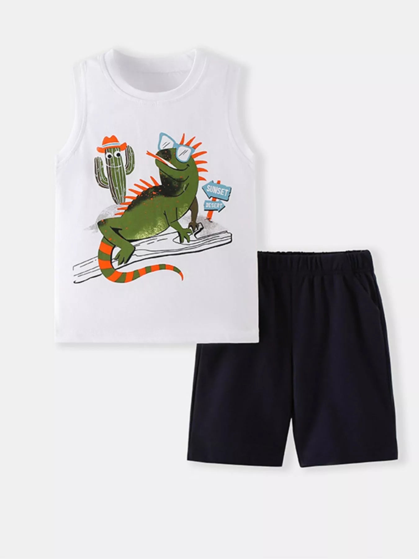 Children's Lizard Graphic Tank Top & Shorts Set