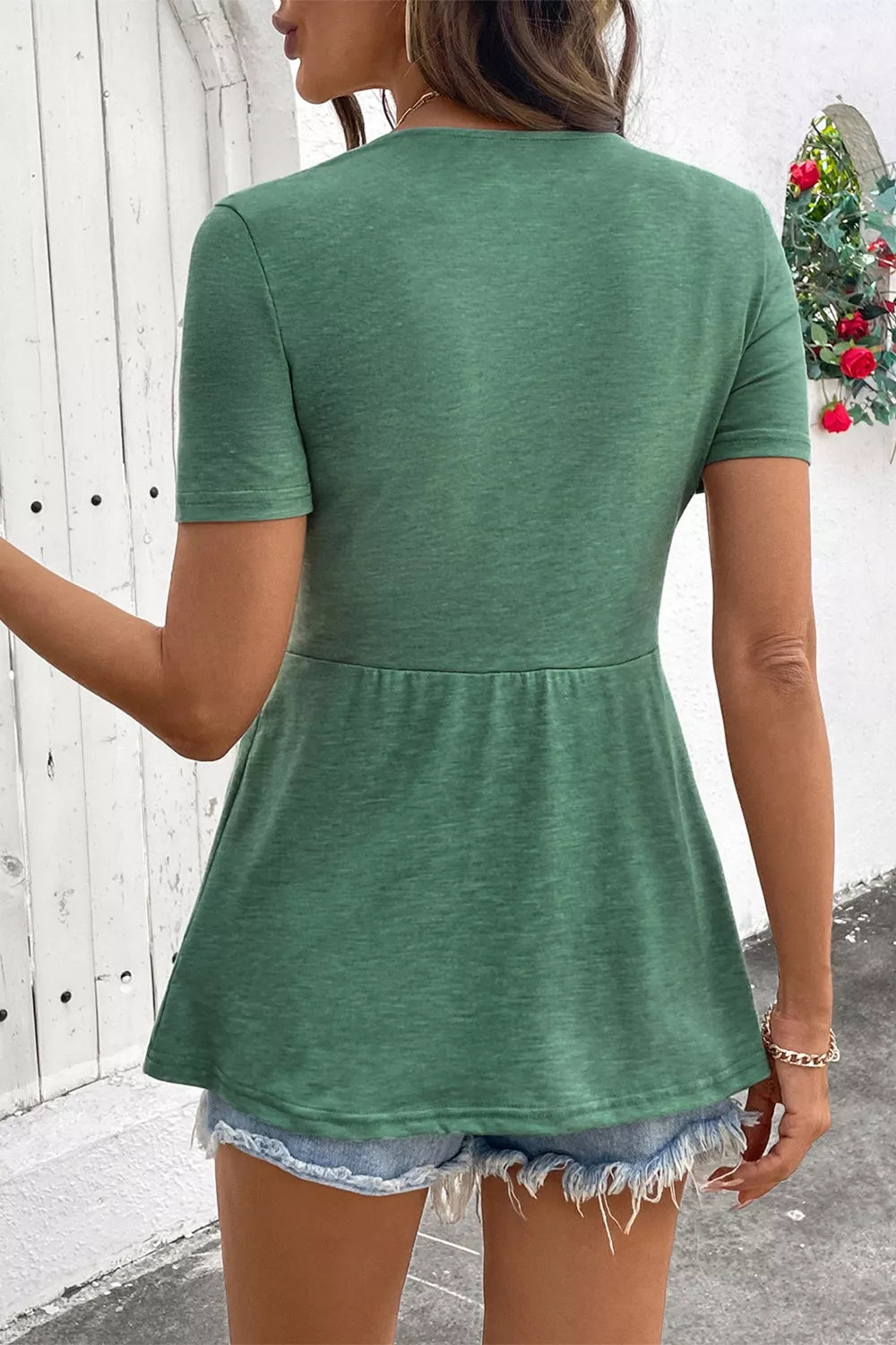 Twist Knot V Neck Short Sleeve Blouse