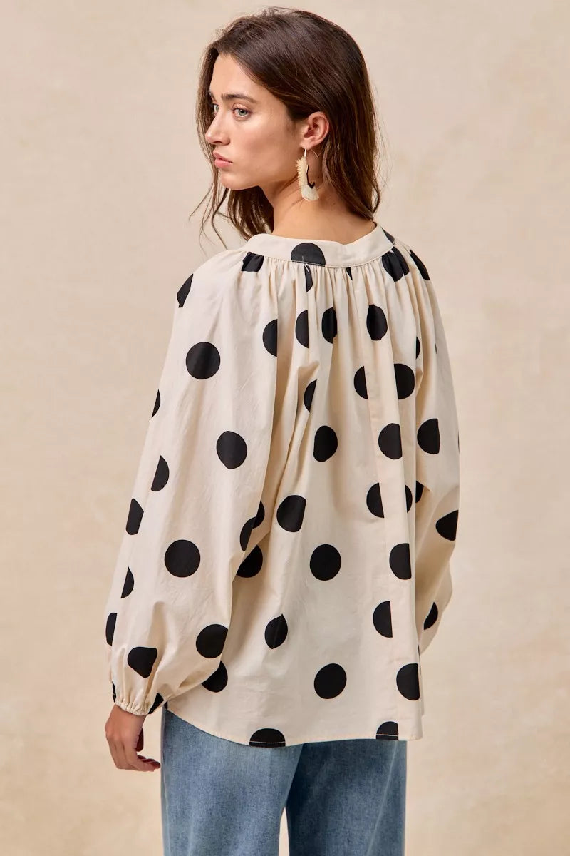 BiBi Polka Dot Exaggerated Balloon Sleeves Blouse