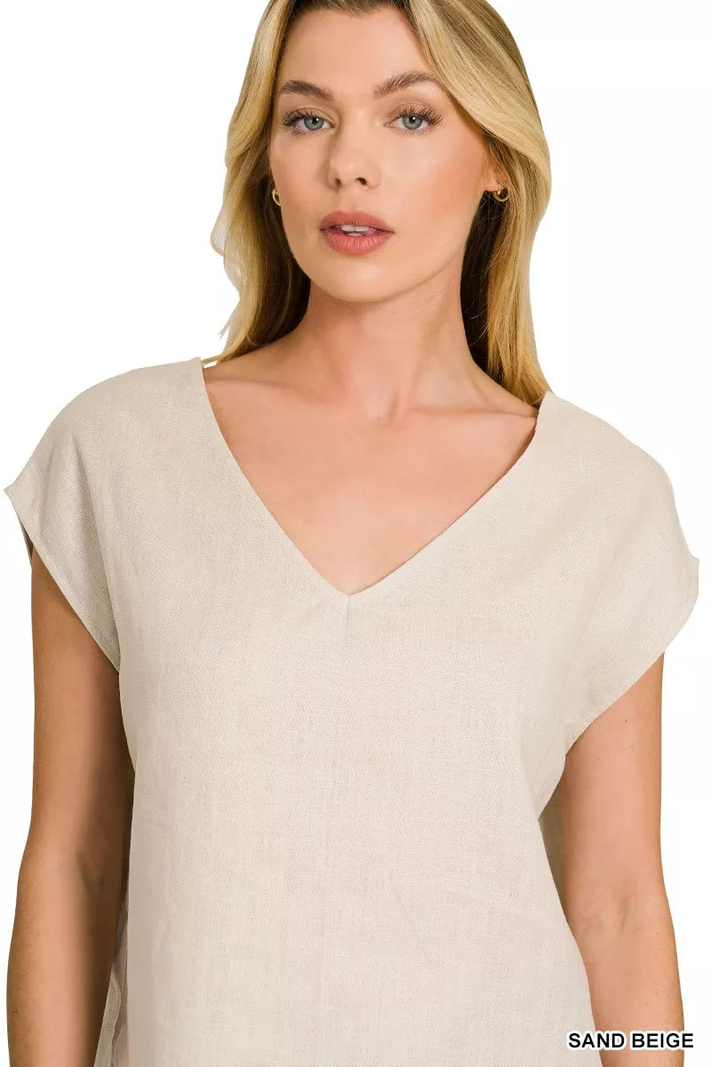Zenana Linen V-Neck Sleeveless Top