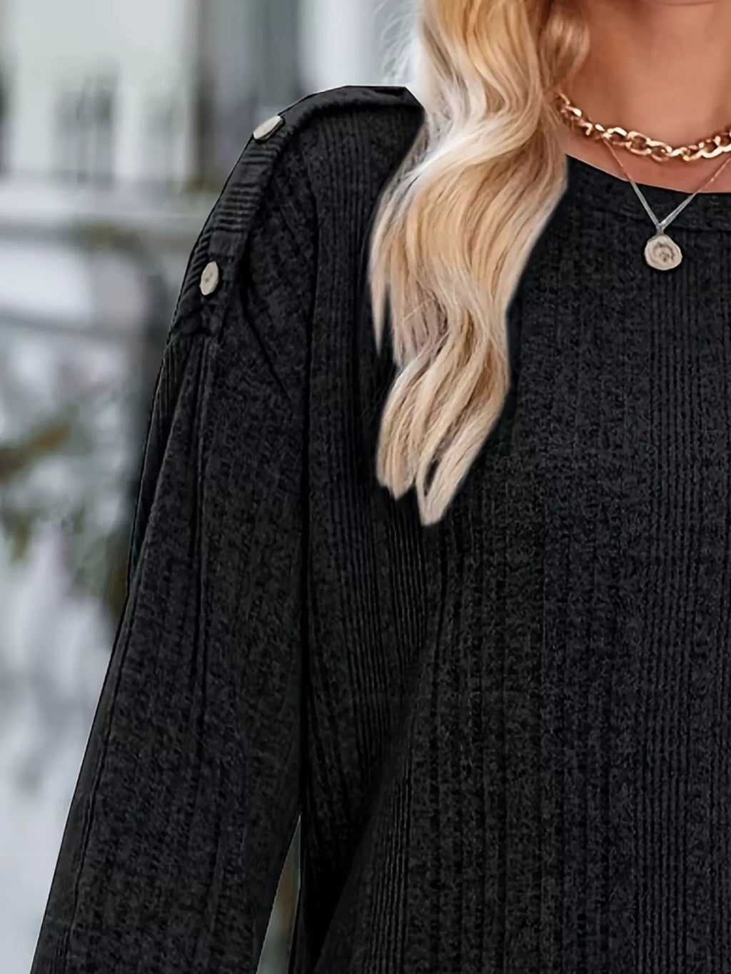 Boat Neck Ribbed Knit T-Shirt