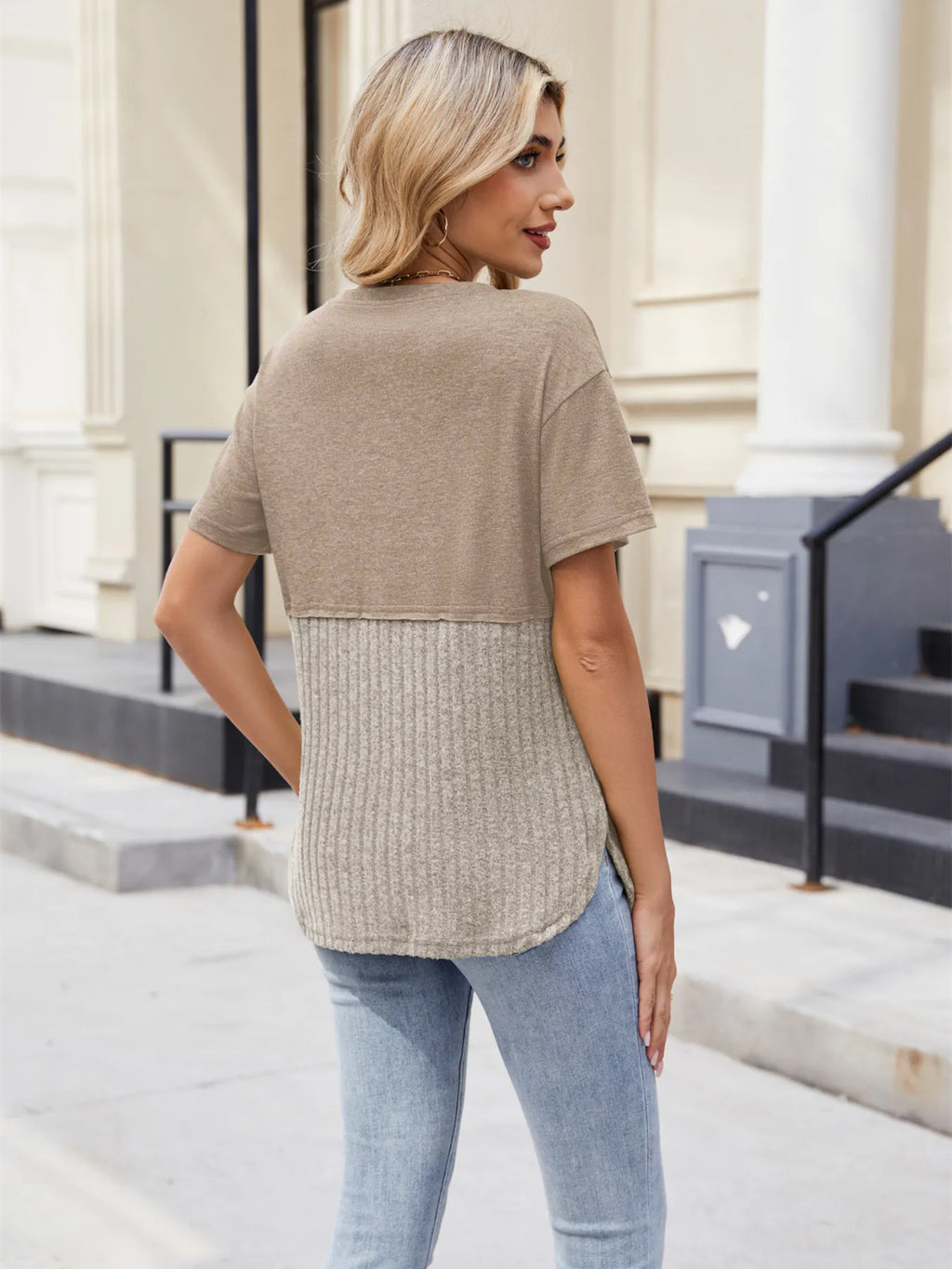 Two-Tone Short Sleeve Top
