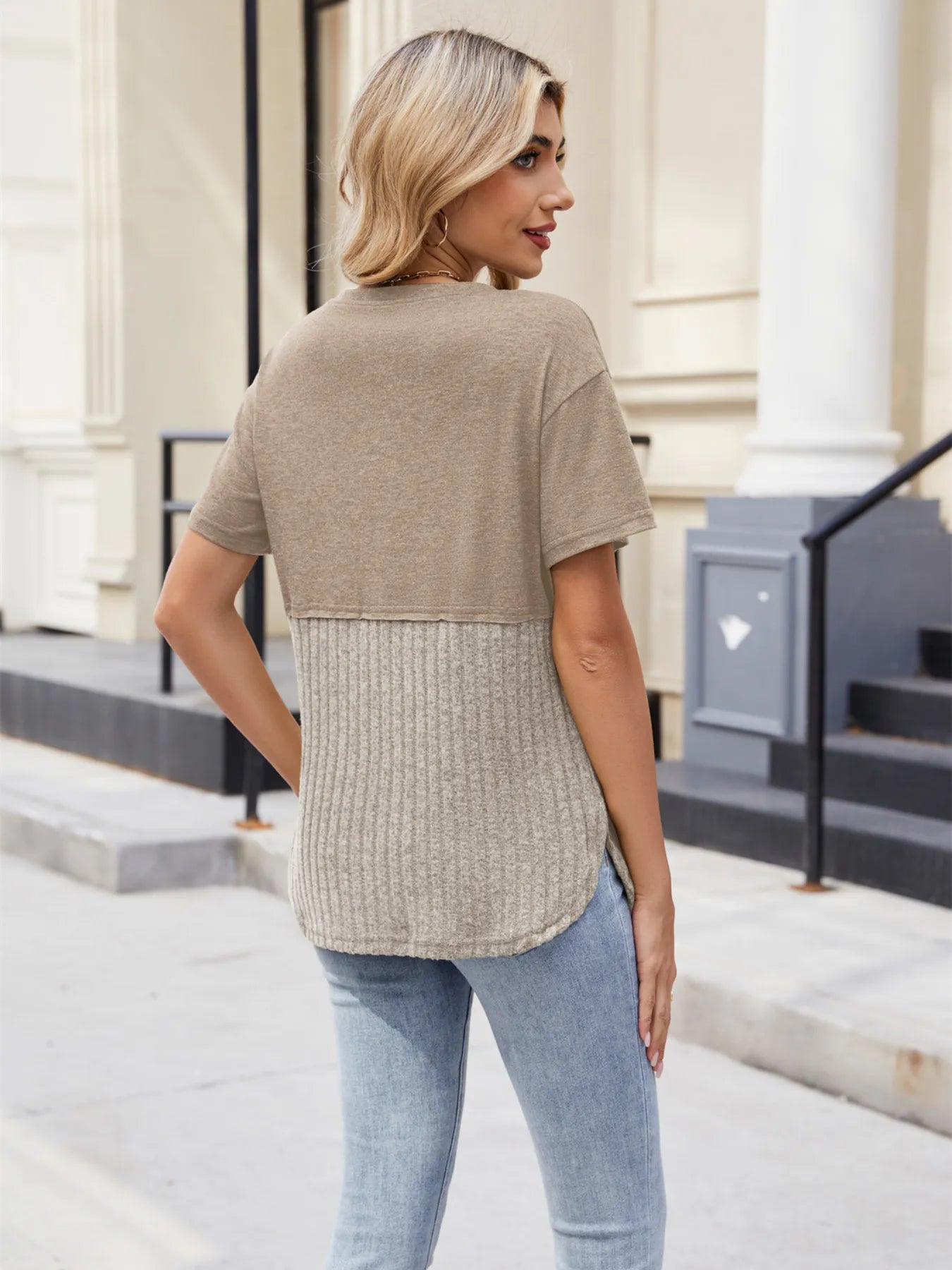 Two-Tone Short Sleeve Top