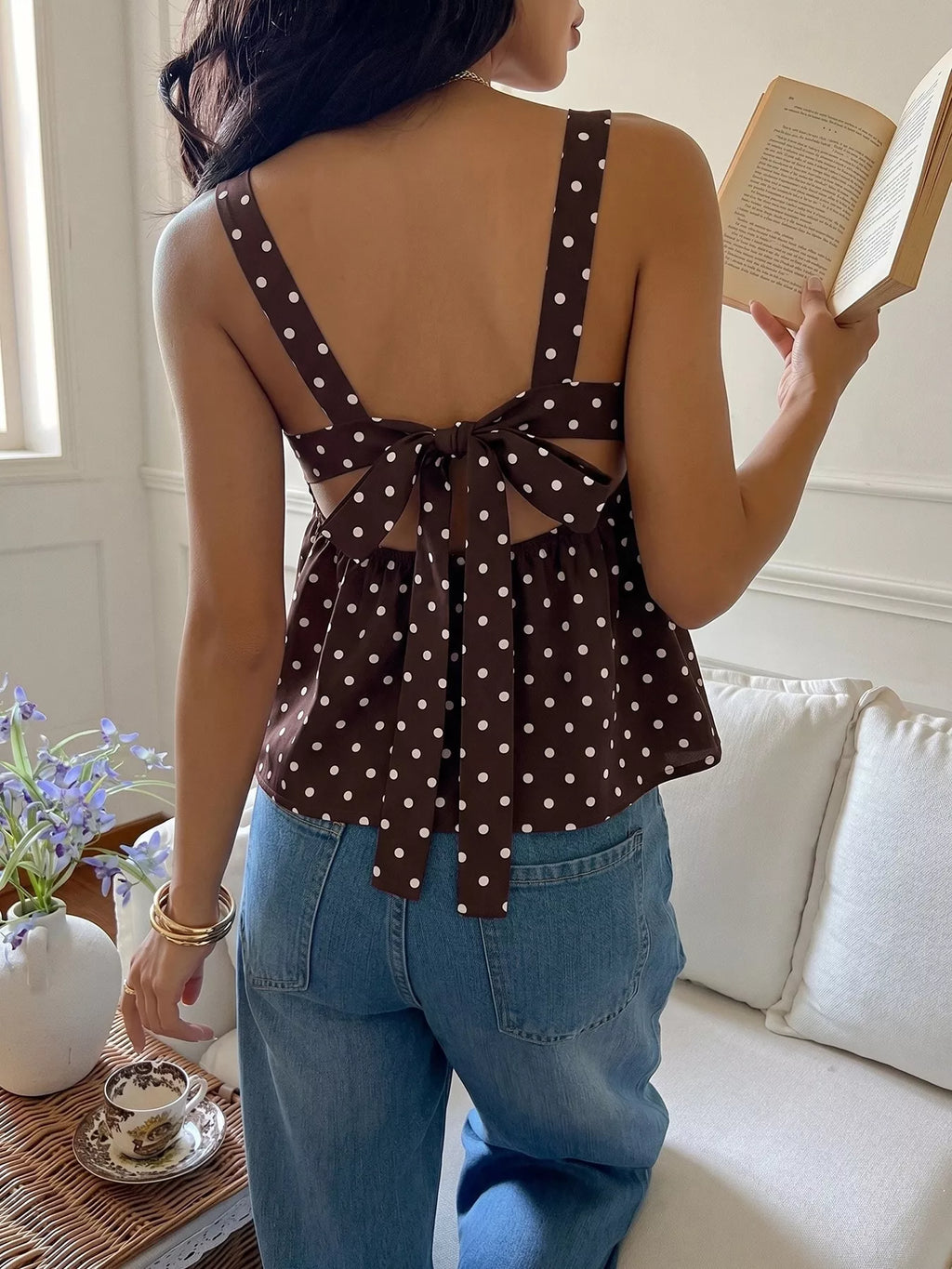 Polka Dot Tie Back Cami