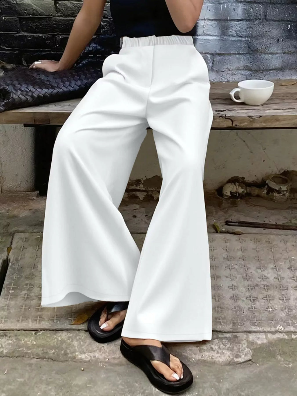 Plus Size Elastic Waist Wide Leg Pants