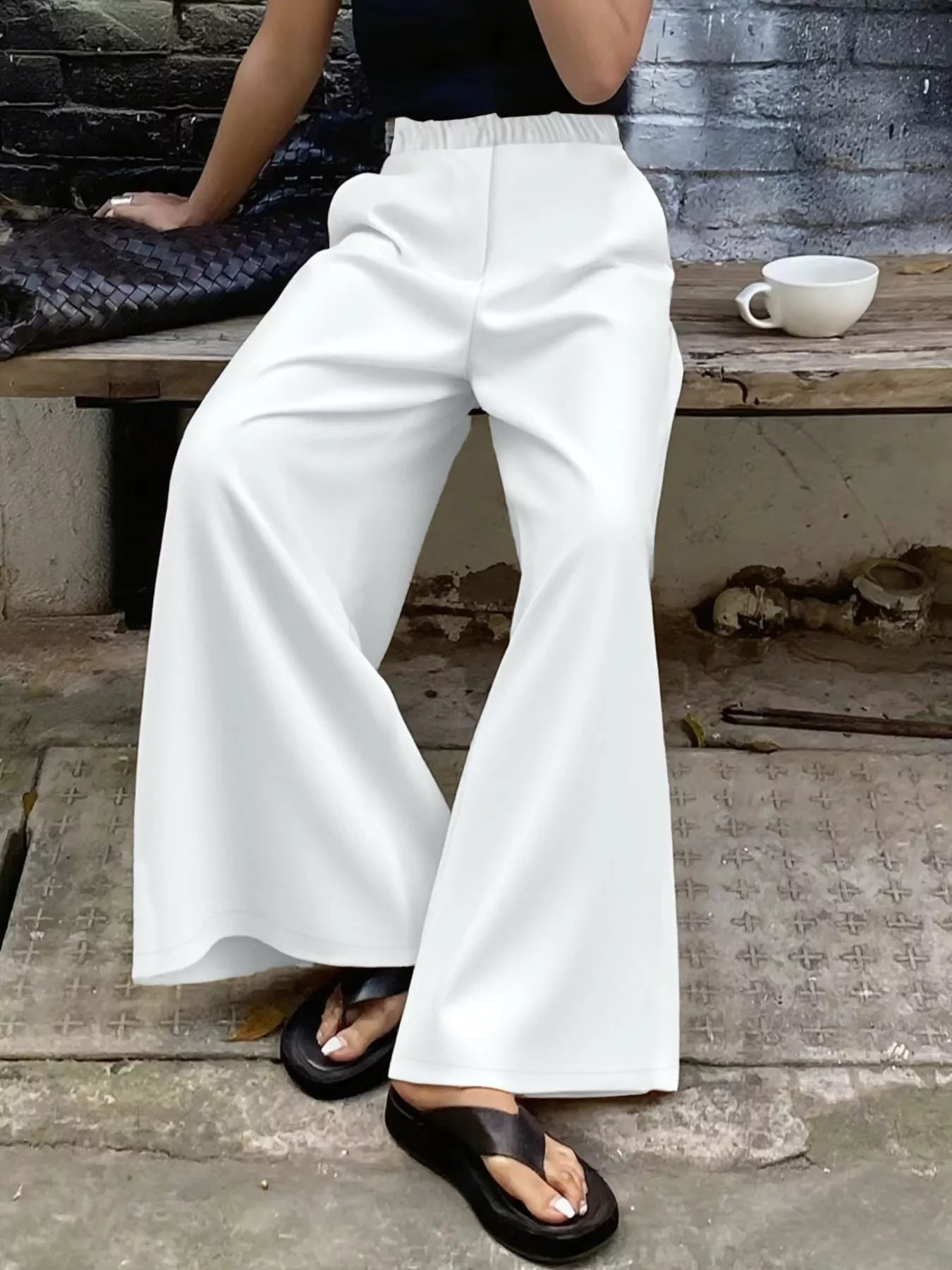 Plus Size Elastic Waist Wide Leg Pants