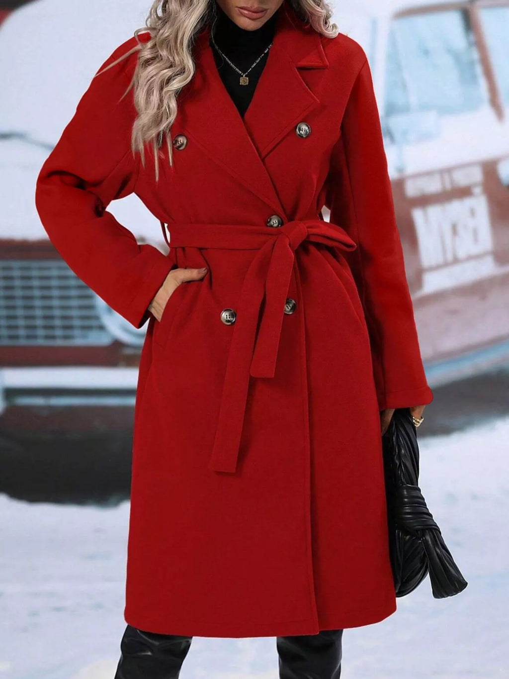 Double-Breasted Tie Waist Coat
